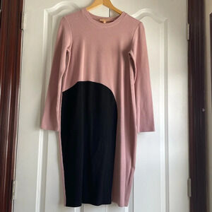 MADYSON Pink Ribbed Long Sleeve Dress Size 16 Girls Below Knee Length / Midi